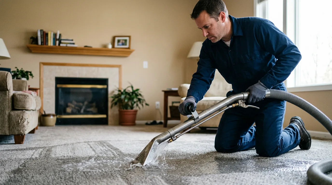 Water damage restoration technician working near Richmond, VT